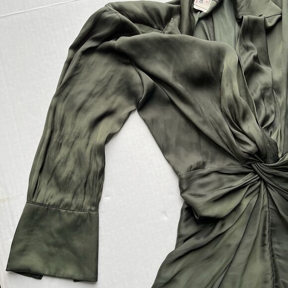 ZADIG & VOLTAIRE Rozo Satin Dress Draped Waist Deep Neckline 3/4 Sleeves Size XS - Picture 8 of 16